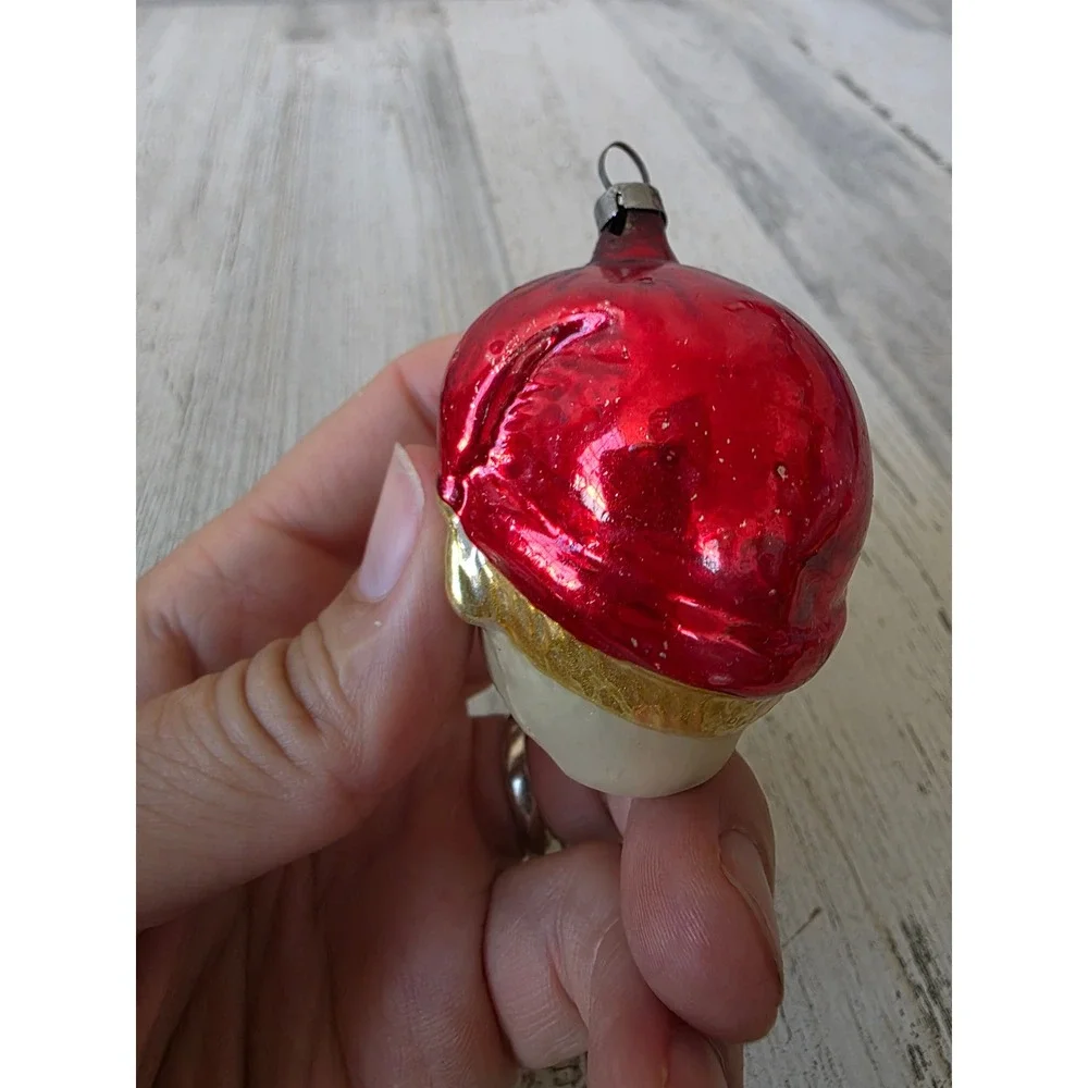 Antique boy glass head cap ornament Xmas tree